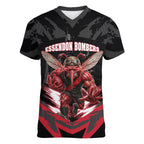 Personalised Essendon Bombers Football Women V-Neck T-Shirt Fierce Mosquito Mascot 3D Grunge City Art