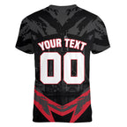 Personalised Essendon Bombers Football Women V-Neck T-Shirt Fierce Mosquito Mascot 3D Grunge City Art