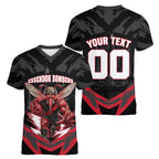 Personalised Essendon Bombers Football Women V-Neck T-Shirt Fierce Mosquito Mascot 3D Grunge City Art