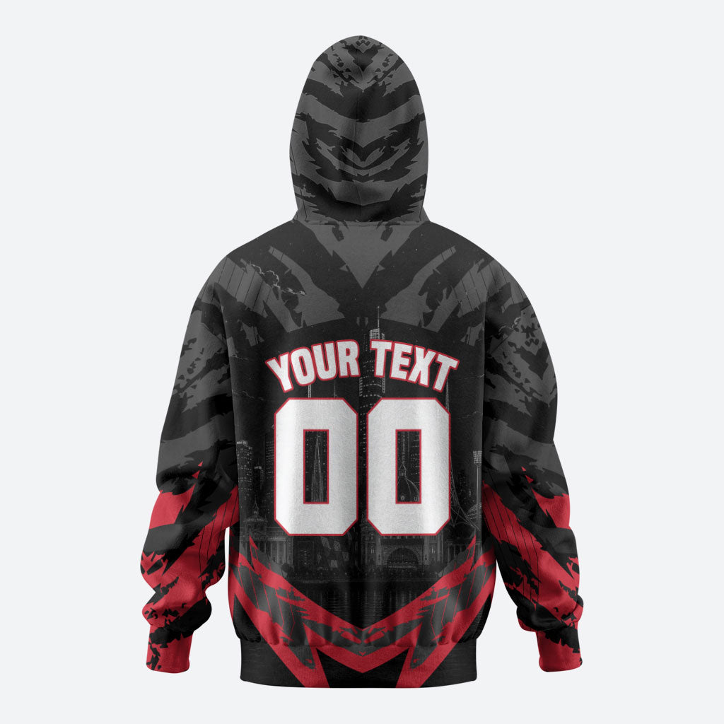 Personalised Essendon Bombers Football Zip Hoodie Fierce Mosquito Mascot 3D Grunge City Art