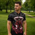 Personalised Essendon Bombers Football Zipper Polo Shirt Fierce Mosquito Mascot 3D Grunge City Art