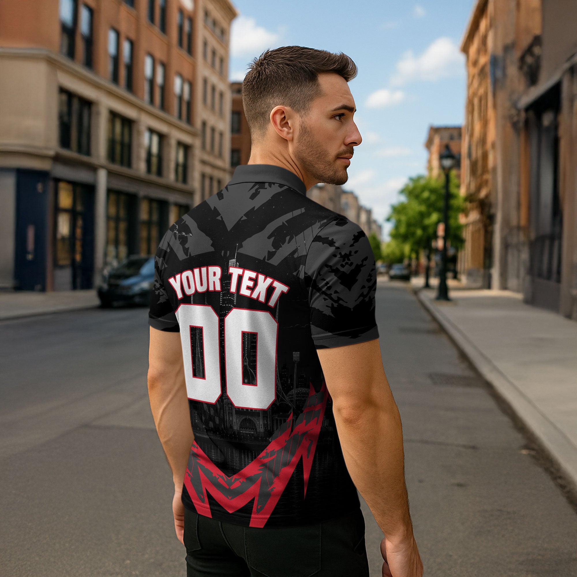 Personalised Essendon Bombers Football Zipper Polo Shirt Fierce Mosquito Mascot 3D Grunge City Art