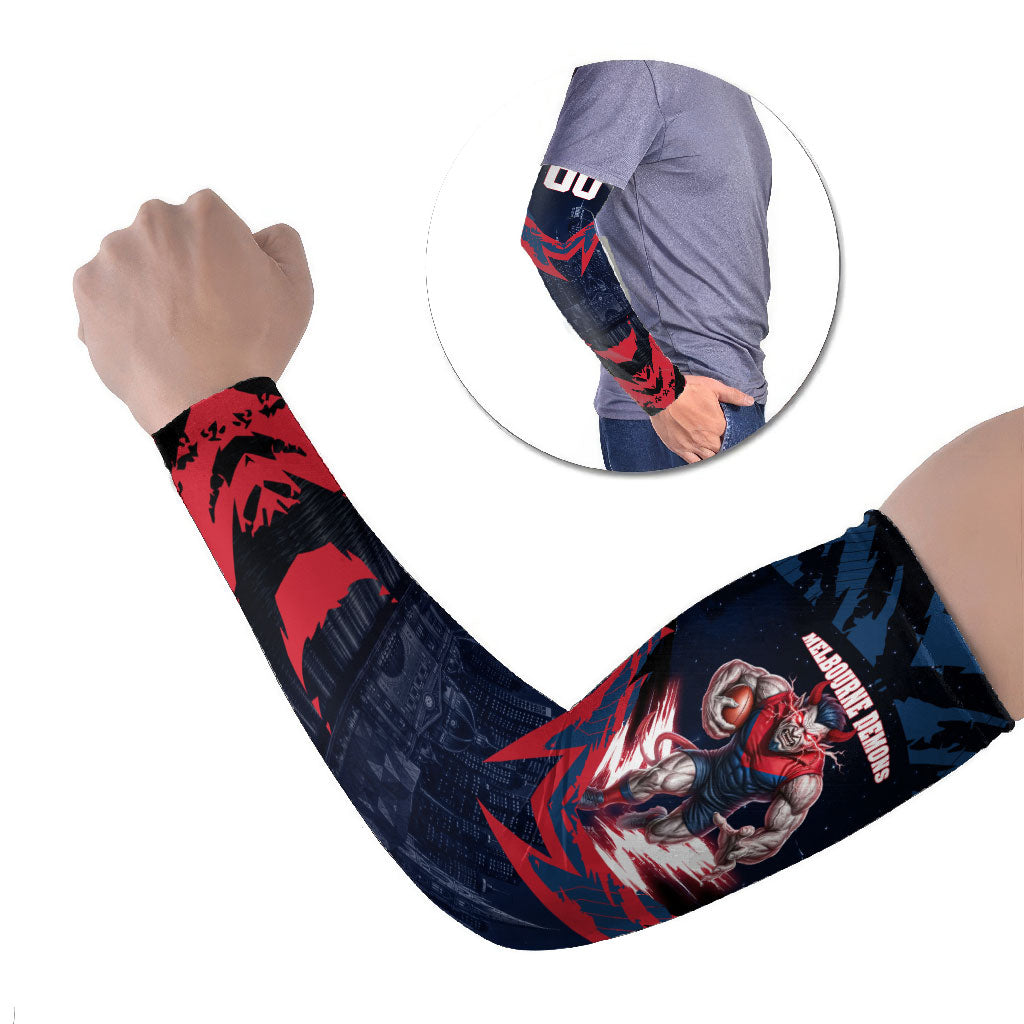 Personalised Melbourne Demons Football Arm Sleeves Fierce Devil Mascot 3D Grunge City Art
