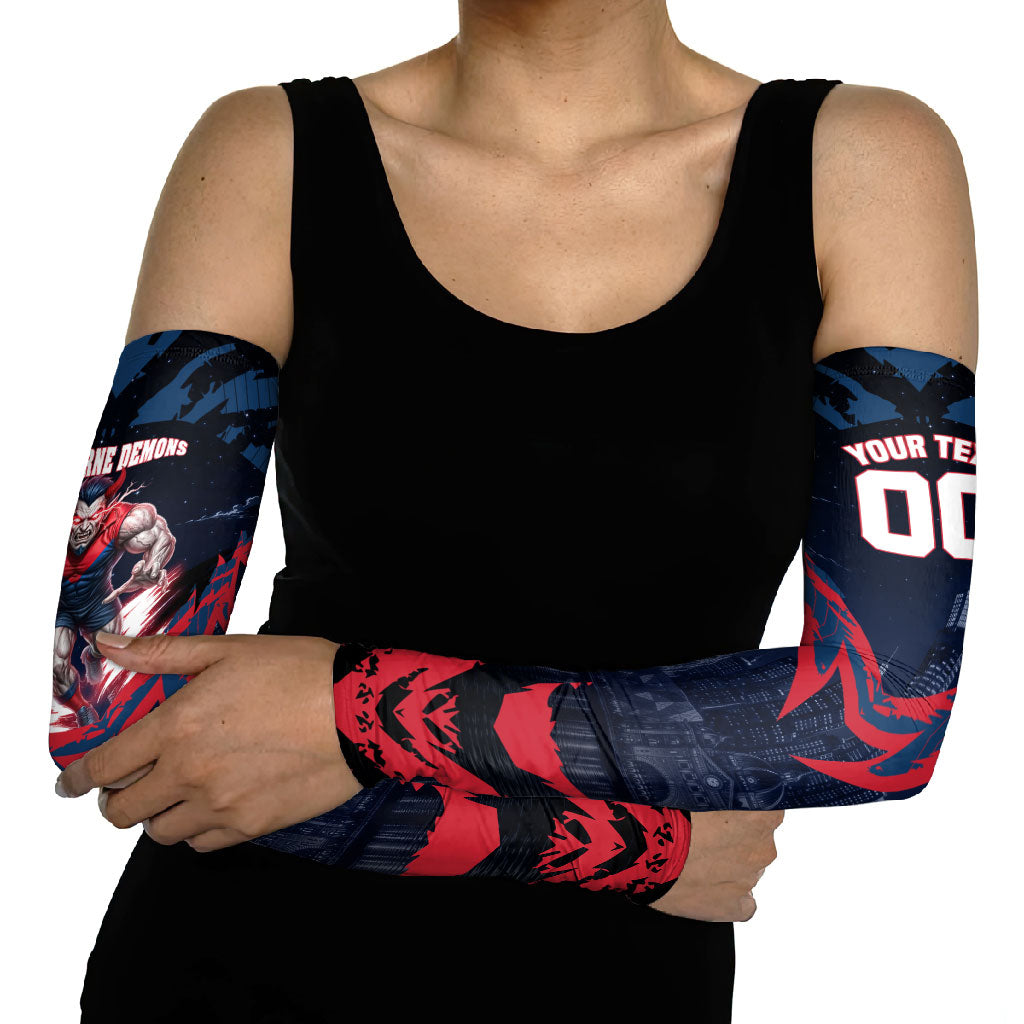 Personalised Melbourne Demons Football Arm Sleeves Fierce Devil Mascot 3D Grunge City Art