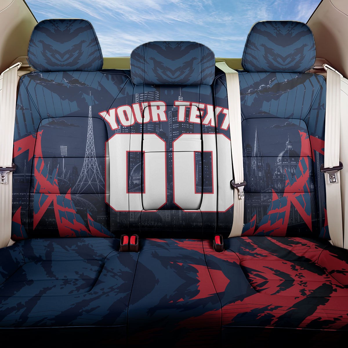Personalised Melbourne Demons Football Back Car Seat Cover Fierce Devil Mascot 3D Grunge City Art