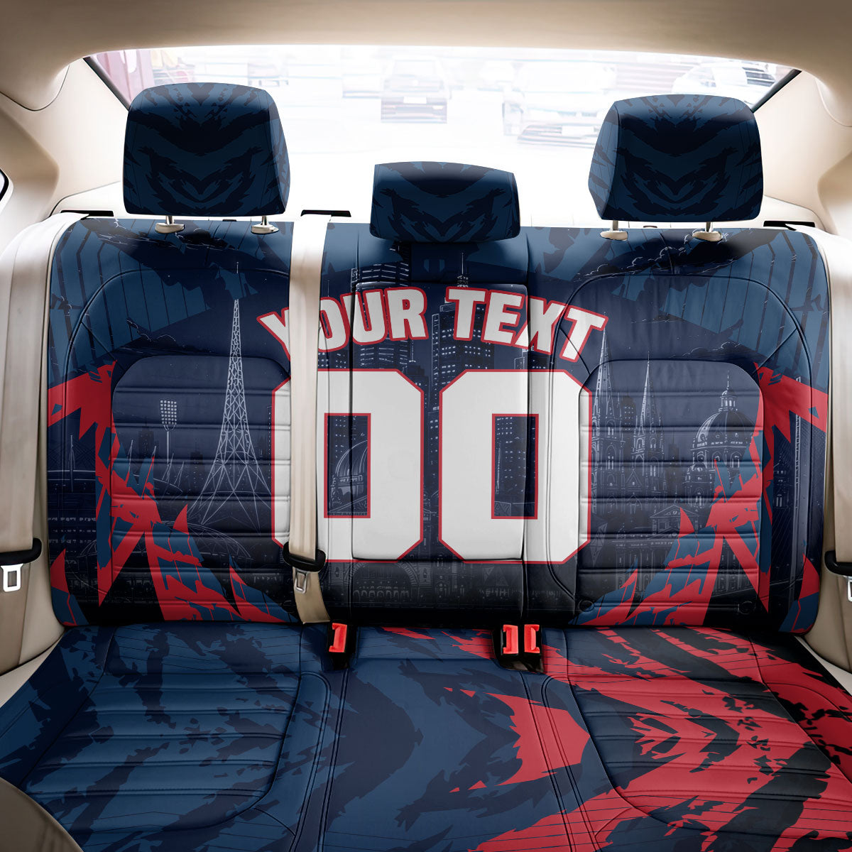 Personalised Melbourne Demons Football Back Car Seat Cover Fierce Devil Mascot 3D Grunge City Art