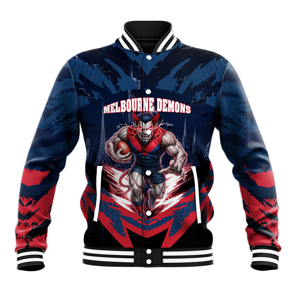 Personalised Melbourne Demons Football Baseball Jacket Fierce Devil Mascot 3D Grunge City Art