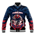 Personalised Melbourne Demons Football Baseball Jacket Fierce Devil Mascot 3D Grunge City Art