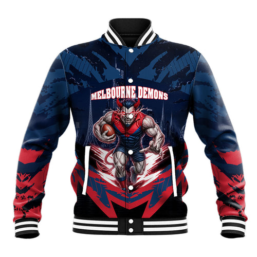 Personalised Melbourne Demons Football Baseball Jacket Fierce Devil Mascot 3D Grunge City Art