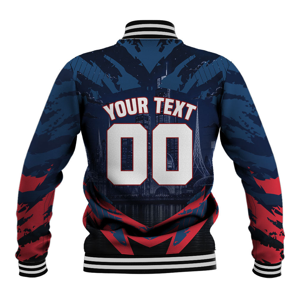 Personalised Melbourne Demons Football Baseball Jacket Fierce Devil Mascot 3D Grunge City Art