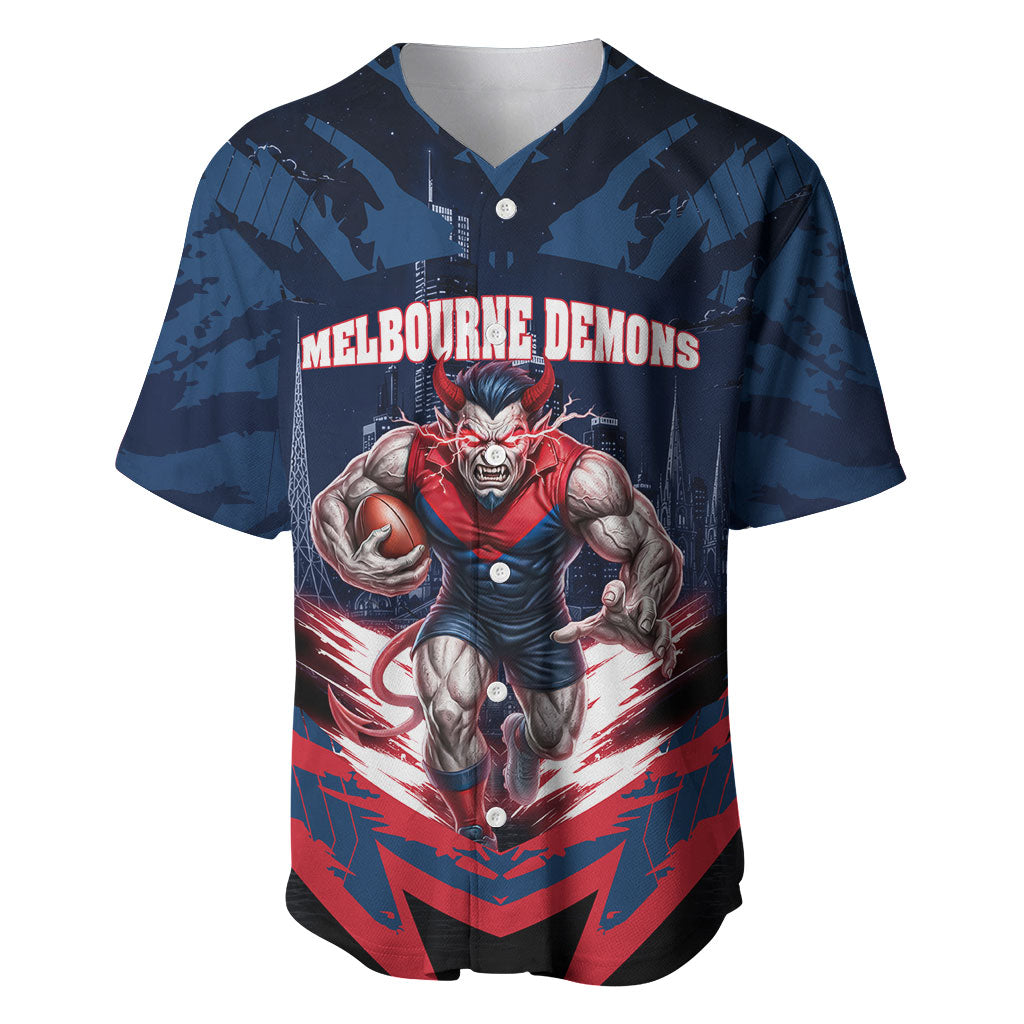 Personalised Melbourne Demons Football Baseball Jersey Fierce Devil Mascot 3D Grunge City Art
