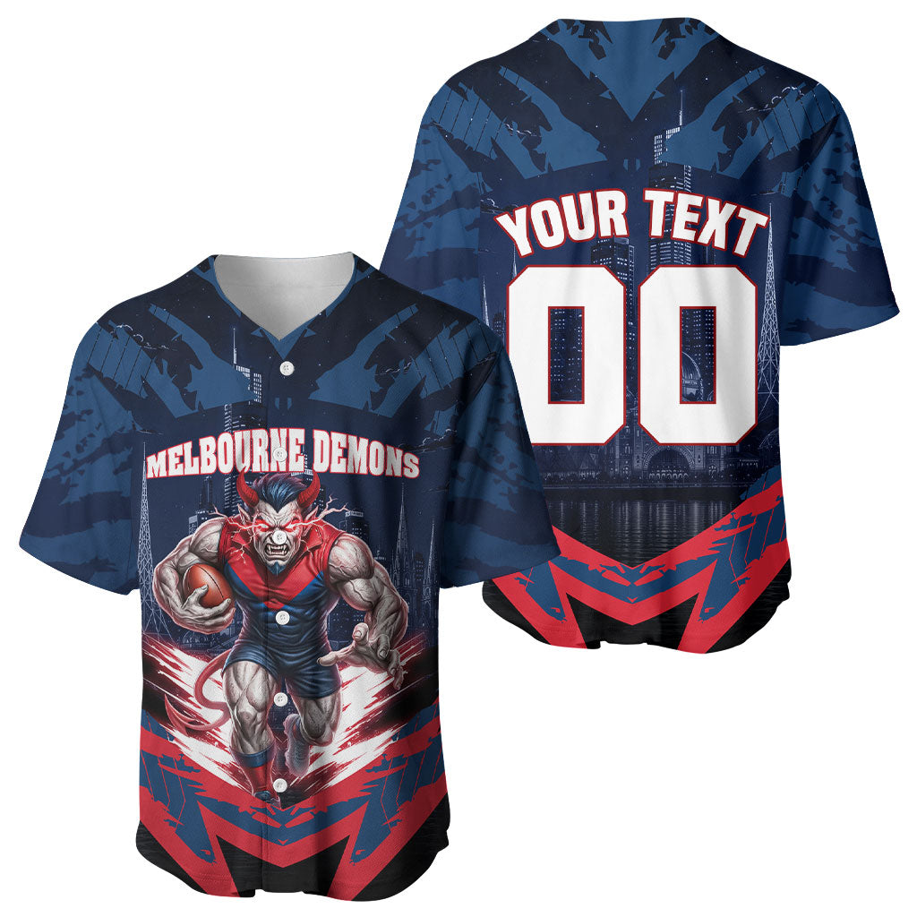 Personalised Melbourne Demons Football Baseball Jersey Fierce Devil Mascot 3D Grunge City Art