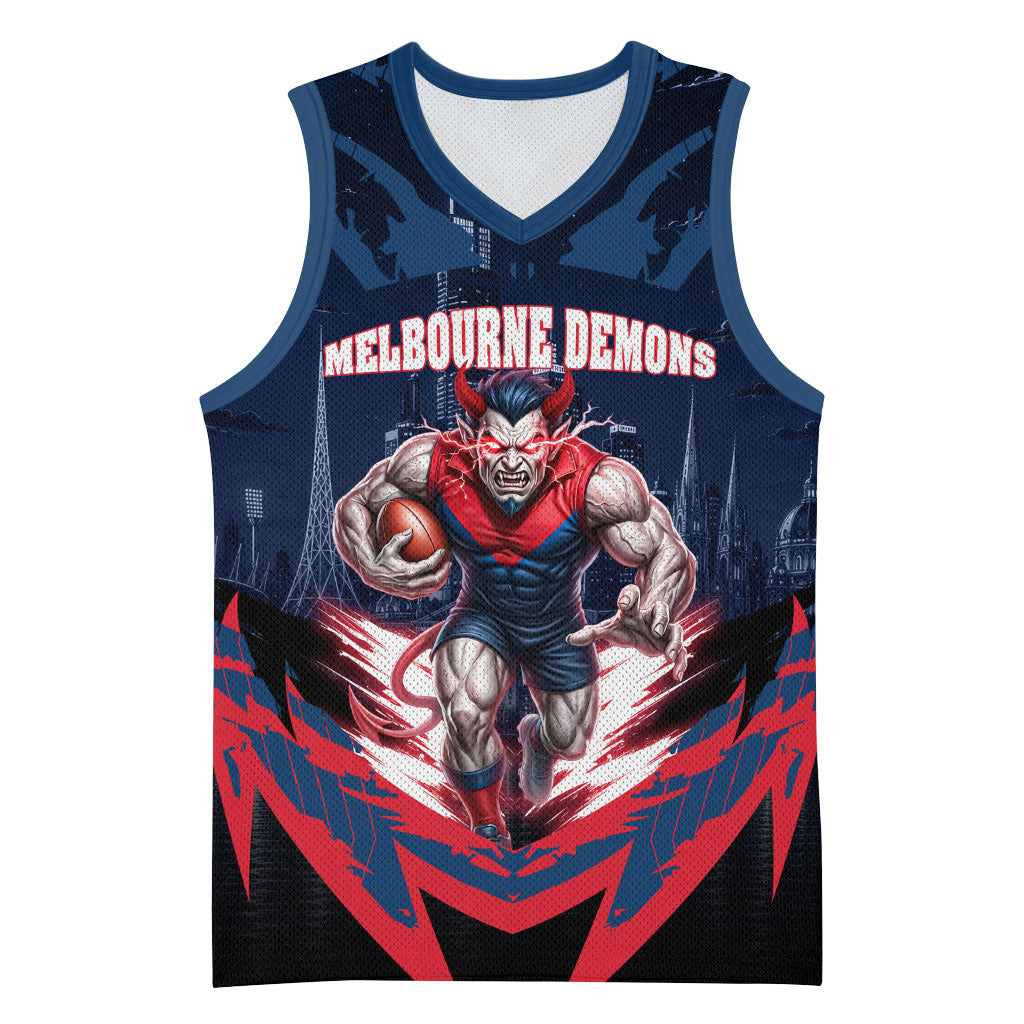 Personalised Melbourne Demons Football Basketball Jersey Fierce Devil Mascot 3D Grunge City Art