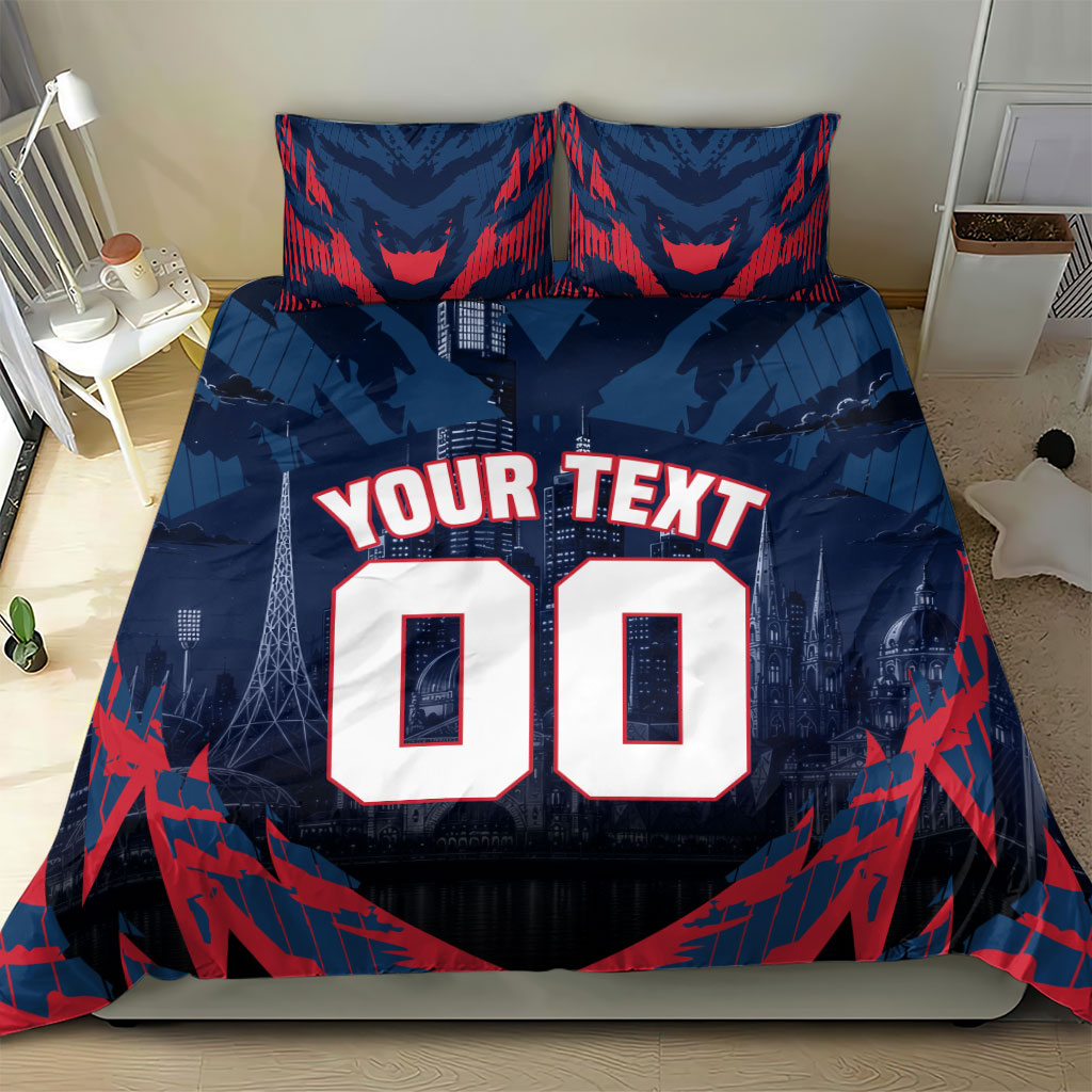 Personalised Melbourne Demons Football Bedding Set Fierce Devil Mascot 3D Grunge City Art