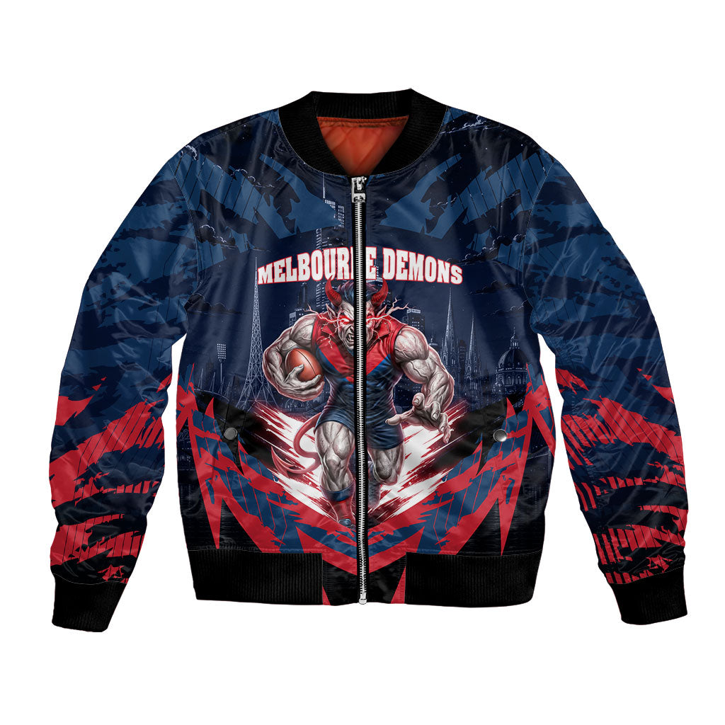 Personalised Melbourne Demons Football Bomber Jacket Fierce Devil Mascot 3D Grunge City Art