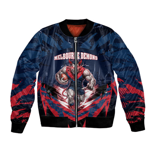 Personalised Melbourne Demons Football Bomber Jacket Fierce Devil Mascot 3D Grunge City Art