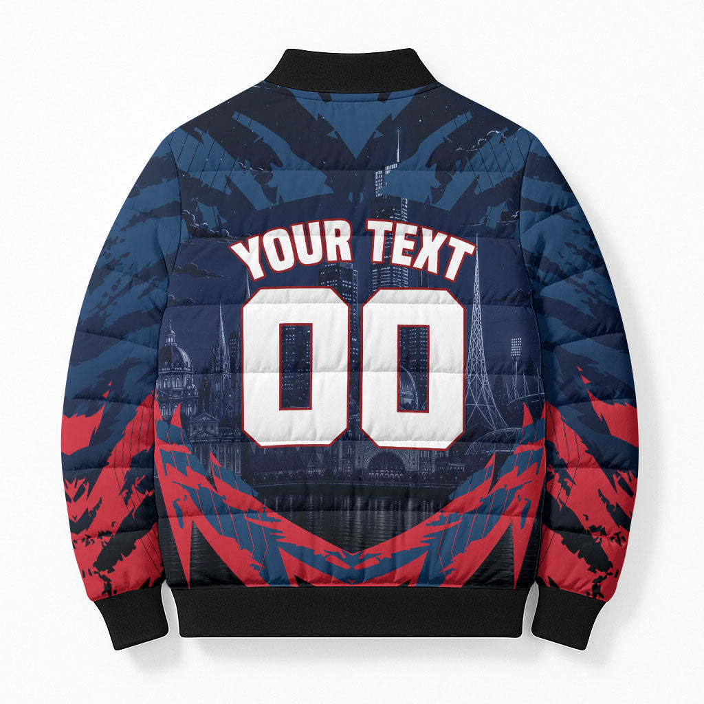 Personalised Melbourne Demons Football Bomber Puffer Jacket Fierce Devil Mascot 3D Grunge City Art