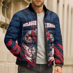 Personalised Melbourne Demons Football Bomber Puffer Jacket Fierce Devil Mascot 3D Grunge City Art