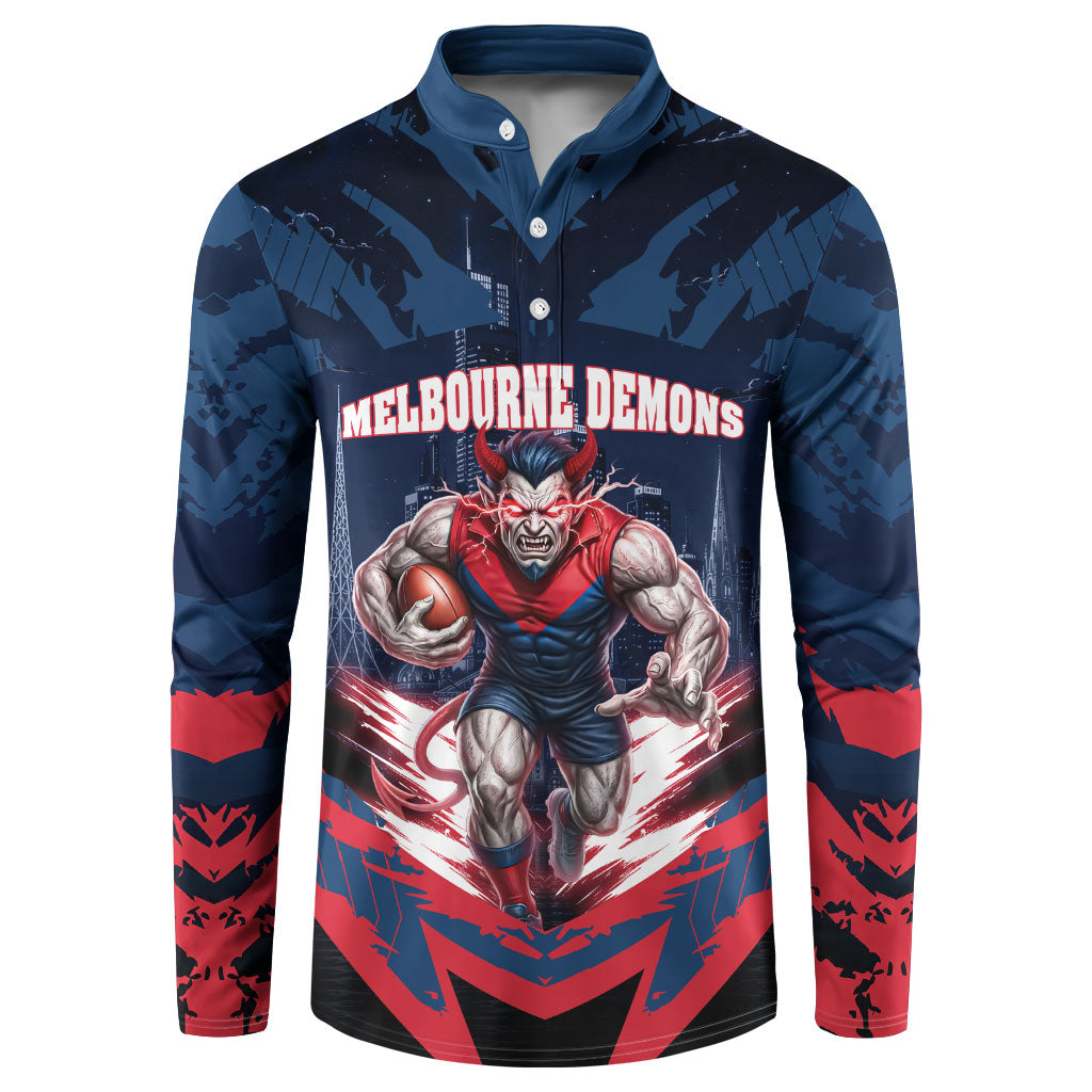 Personalised Melbourne Demons Football Button Sweatshirt Fierce Devil Mascot 3D Grunge City Art