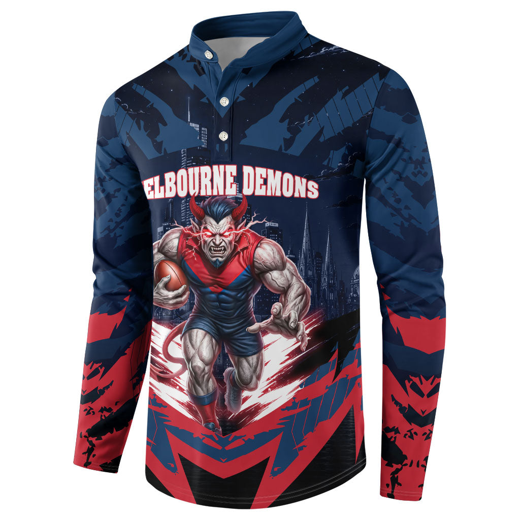 Personalised Melbourne Demons Football Button Sweatshirt Fierce Devil Mascot 3D Grunge City Art
