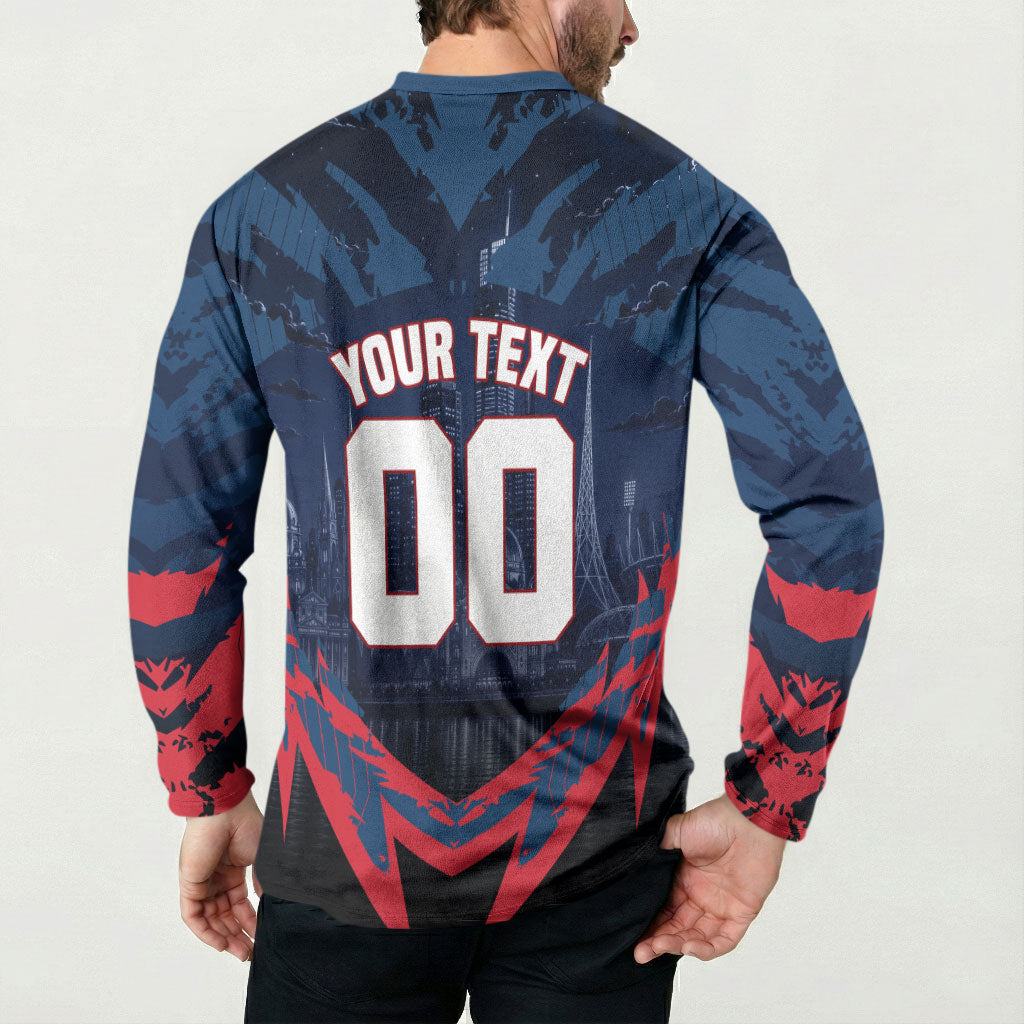 Personalised Melbourne Demons Football Button Sweatshirt Fierce Devil Mascot 3D Grunge City Art