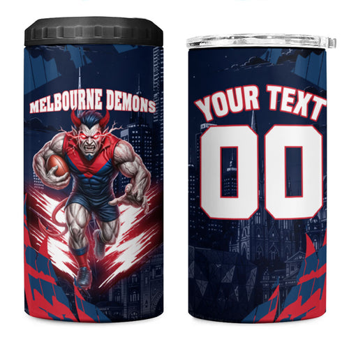 Personalised Melbourne Demons Football 4 in 1 Can Cooler Tumbler Fierce Devil Mascot 3D Grunge City Art