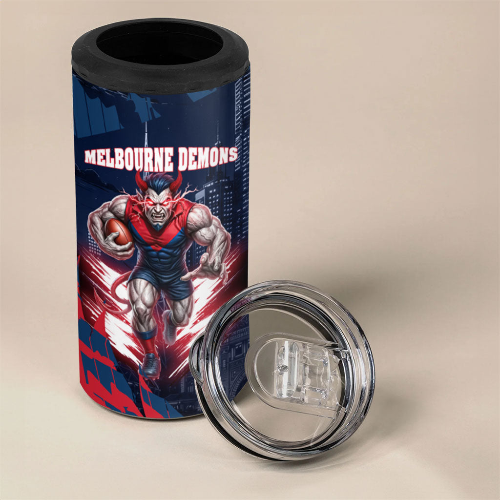 Personalised Melbourne Demons Football 4 in 1 Can Cooler Tumbler Fierce Devil Mascot 3D Grunge City Art