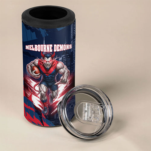Personalised Melbourne Demons Football 4 in 1 Can Cooler Tumbler Fierce Devil Mascot 3D Grunge City Art