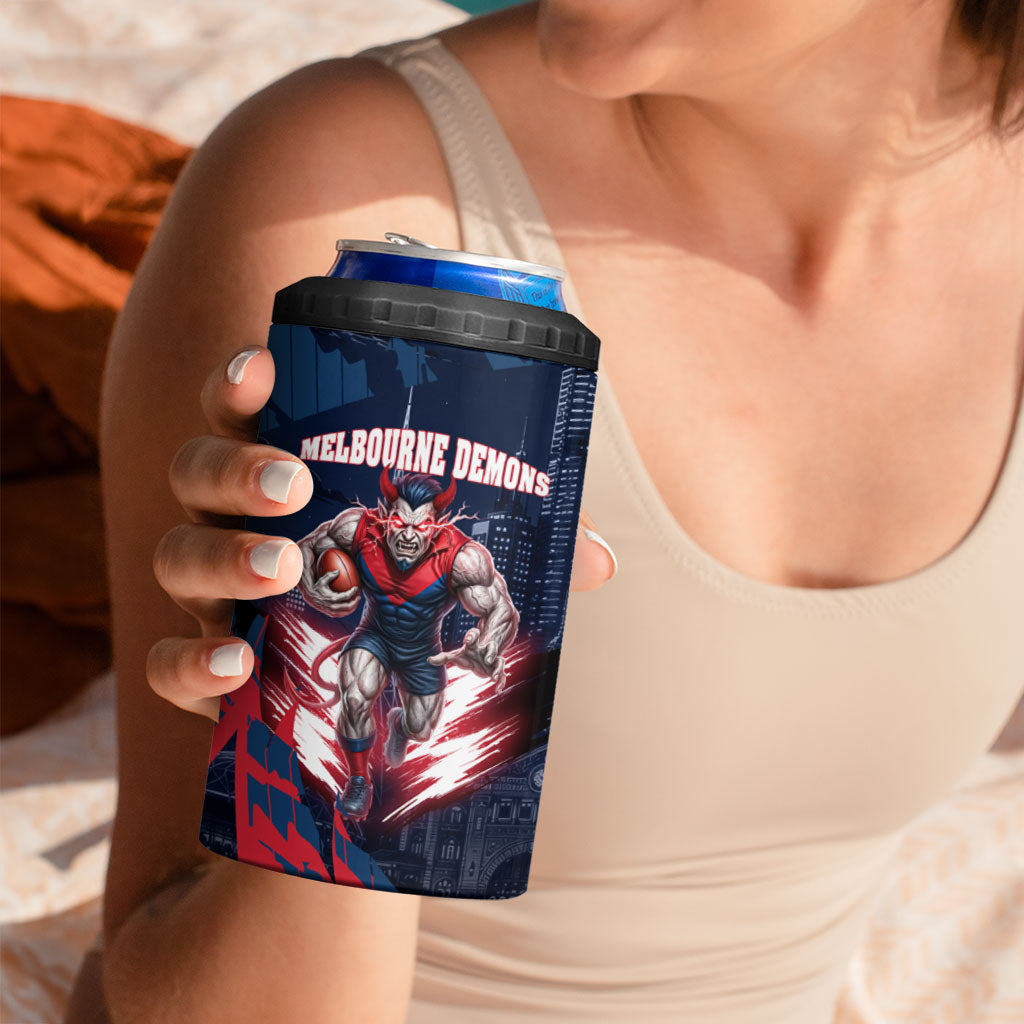 Personalised Melbourne Demons Football 4 in 1 Can Cooler Tumbler Fierce Devil Mascot 3D Grunge City Art