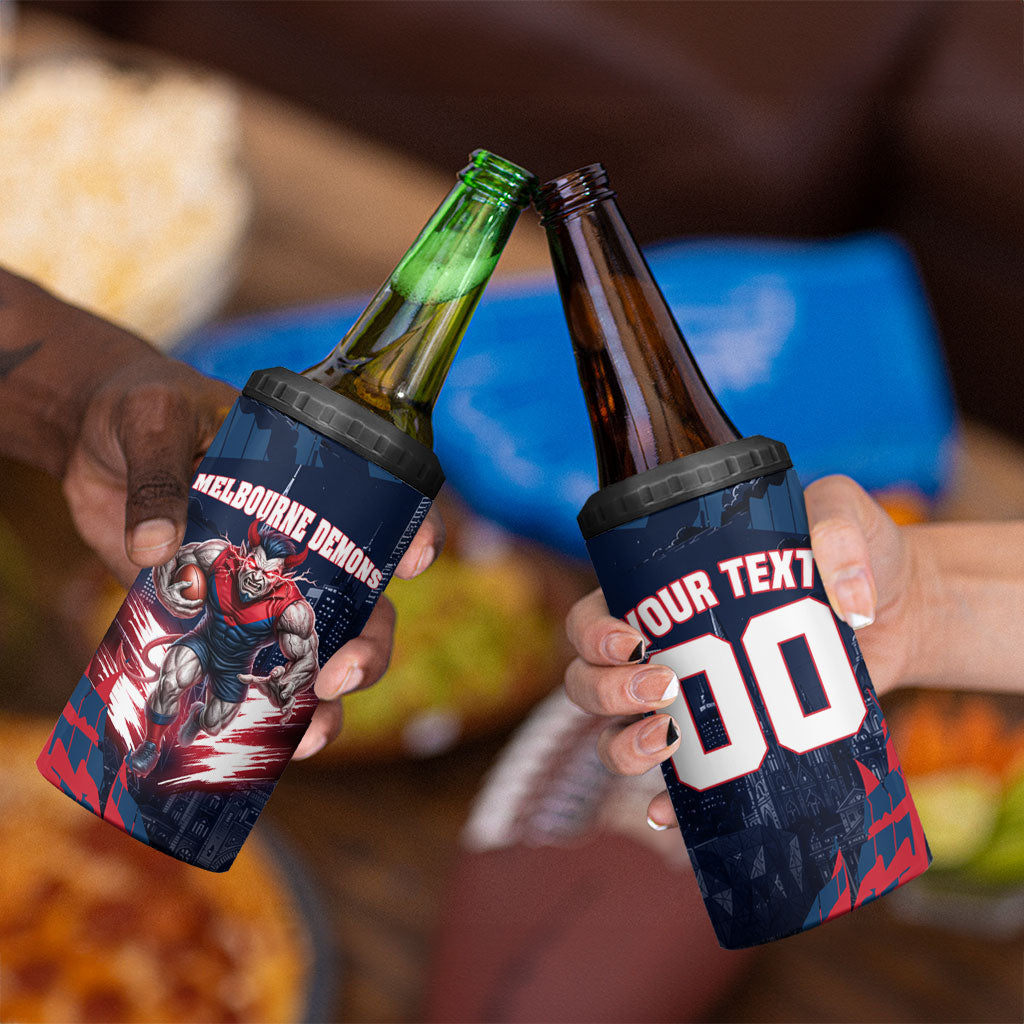Personalised Melbourne Demons Football 4 in 1 Can Cooler Tumbler Fierce Devil Mascot 3D Grunge City Art