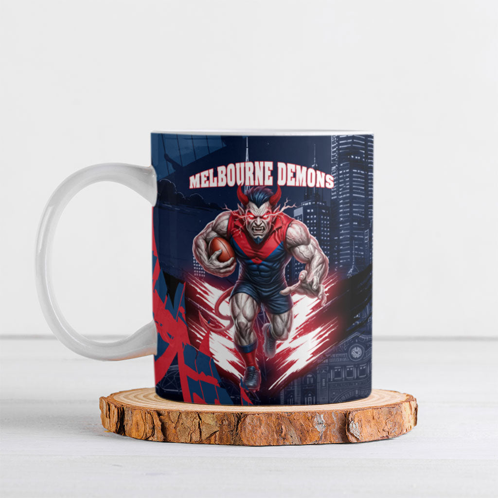 Personalised Melbourne Demons Football Ceramic Mug Fierce Devil Mascot 3D Grunge City Art