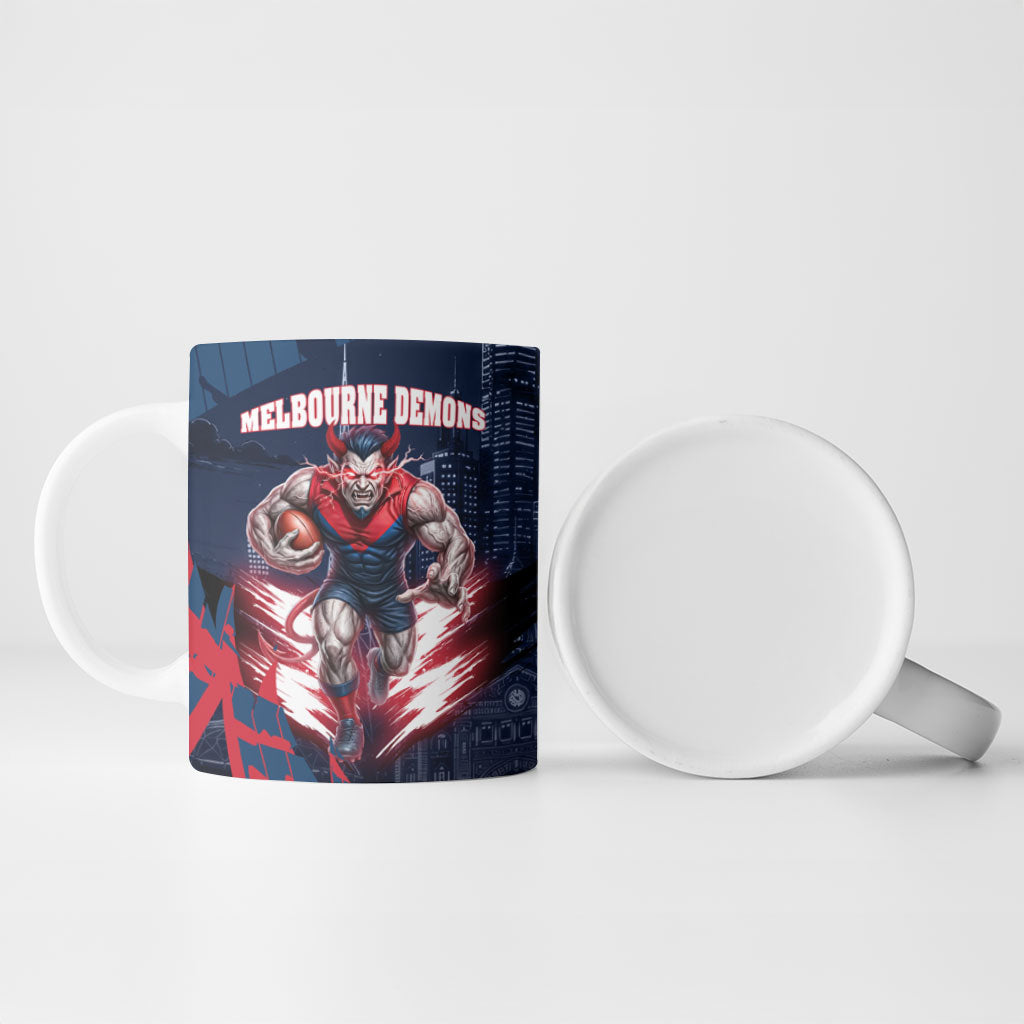 Personalised Melbourne Demons Football Ceramic Mug Fierce Devil Mascot 3D Grunge City Art