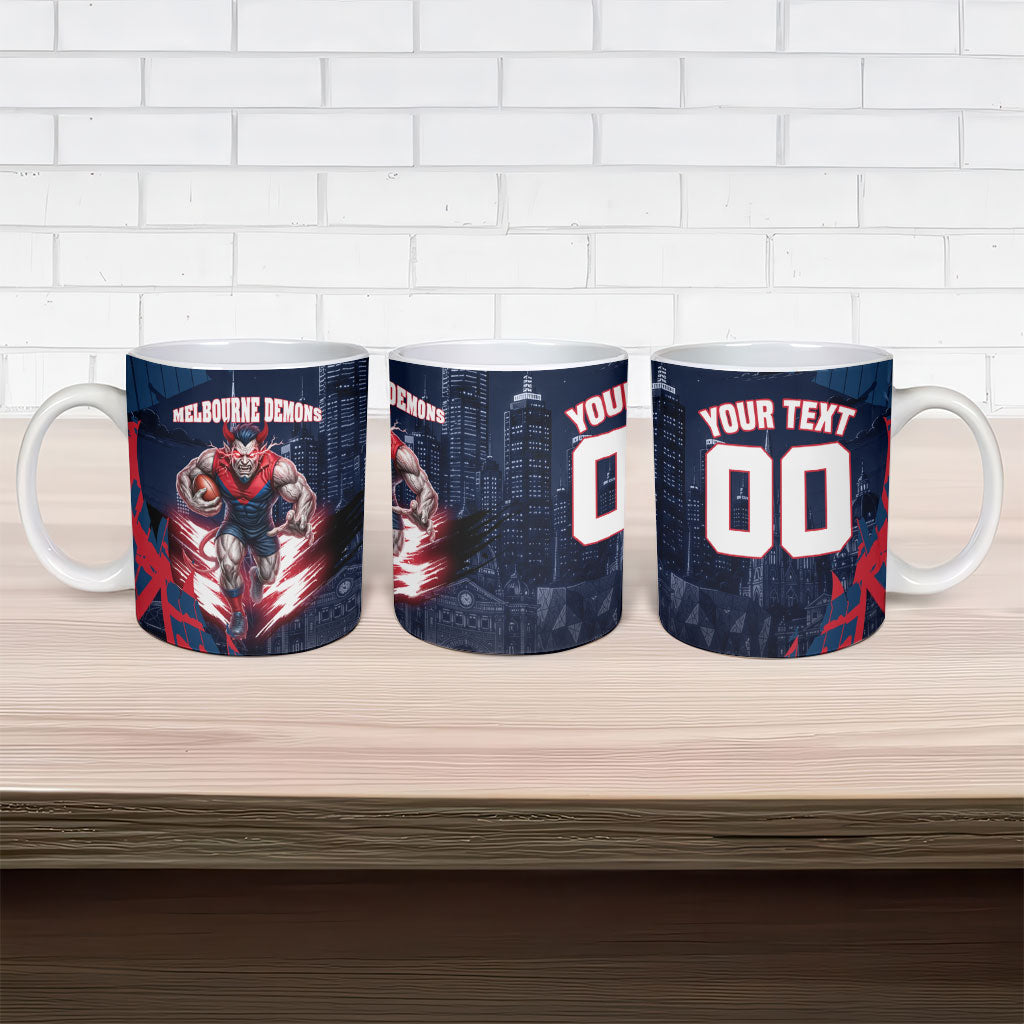 Personalised Melbourne Demons Football Ceramic Mug Fierce Devil Mascot 3D Grunge City Art