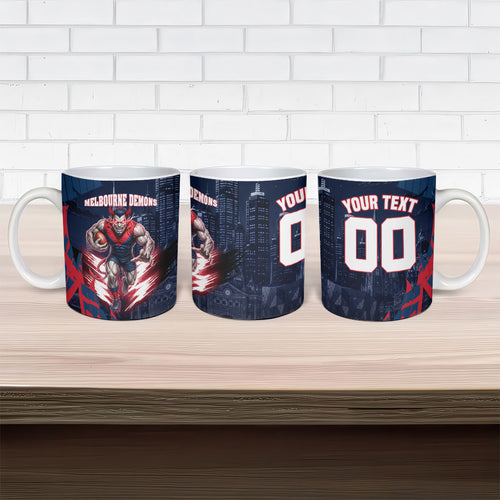 Personalised Melbourne Demons Football Ceramic Mug Fierce Devil Mascot 3D Grunge City Art