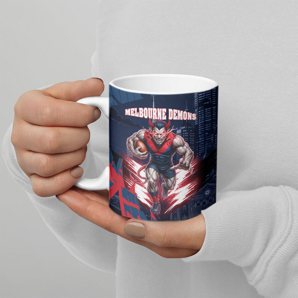 Personalised Melbourne Demons Football Ceramic Mug Fierce Devil Mascot 3D Grunge City Art