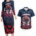 Personalised Melbourne Demons Football Couples Matching Long Sleeve Bodycon Dress and Hawaiian Shirt Fierce Devil Mascot 3D Grunge City Art