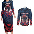 Personalised Melbourne Demons Football Couples Matching Long Sleeve Bodycon Dress and Long Sleeve Button Shirt Fierce Devil Mascot 3D Grunge City Art
