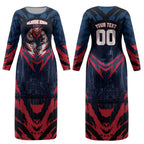 Personalised Melbourne Demons Football Couples Matching Long Sleeve Bodycon Dress and Long Sleeve Button Shirt Fierce Devil Mascot 3D Grunge City Art