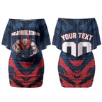 Personalised Melbourne Demons Football Couples Matching Off Shoulder Short Dress and Long Sleeve Button Shirt Fierce Devil Mascot 3D Grunge City Art