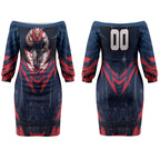 Personalised Melbourne Demons Football Couples Matching Off The Shoulder Long Sleeve Dress and Hawaiian Shirt Fierce Devil Mascot 3D Grunge City Art