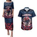 Personalised Melbourne Demons Football Couples Matching Puletasi and Hawaiian Shirt Fierce Devil Mascot 3D Grunge City Art