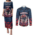 Personalised Melbourne Demons Football Couples Matching Puletasi and Long Sleeve Button Shirt Fierce Devil Mascot 3D Grunge City Art
