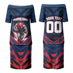 Personalised Melbourne Demons Football Couples Matching Puletasi and Long Sleeve Button Shirt Fierce Devil Mascot 3D Grunge City Art