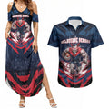 Personalised Melbourne Demons Football Couples Matching Summer Maxi Dress and Hawaiian Shirt Fierce Devil Mascot 3D Grunge City Art
