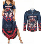 Personalised Melbourne Demons Football Couples Matching Summer Maxi Dress and Long Sleeve Button Shirt Fierce Devil Mascot 3D Grunge City Art