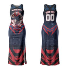 Personalised Melbourne Demons Football Couples Matching Tank Maxi Dress and Hawaiian Shirt Fierce Devil Mascot 3D Grunge City Art
