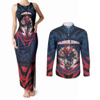 Personalised Melbourne Demons Football Couples Matching Tank Maxi Dress and Long Sleeve Button Shirt Fierce Devil Mascot 3D Grunge City Art