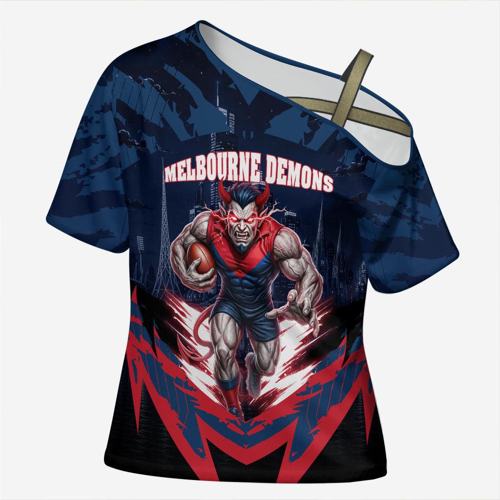 Personalised Melbourne Demons Football Cross Shoulder Shirt Fierce Devil Mascot 3D Grunge City Art