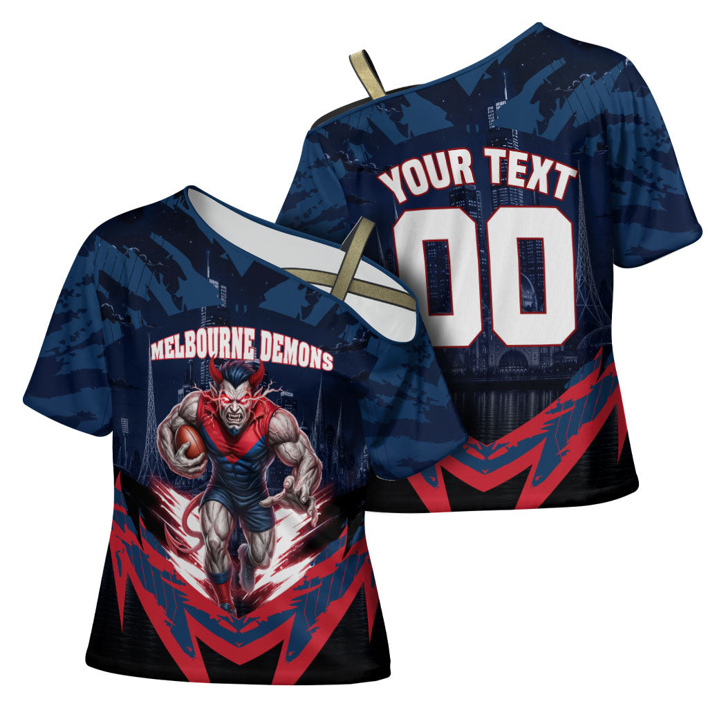 Personalised Melbourne Demons Football Cross Shoulder Shirt Fierce Devil Mascot 3D Grunge City Art