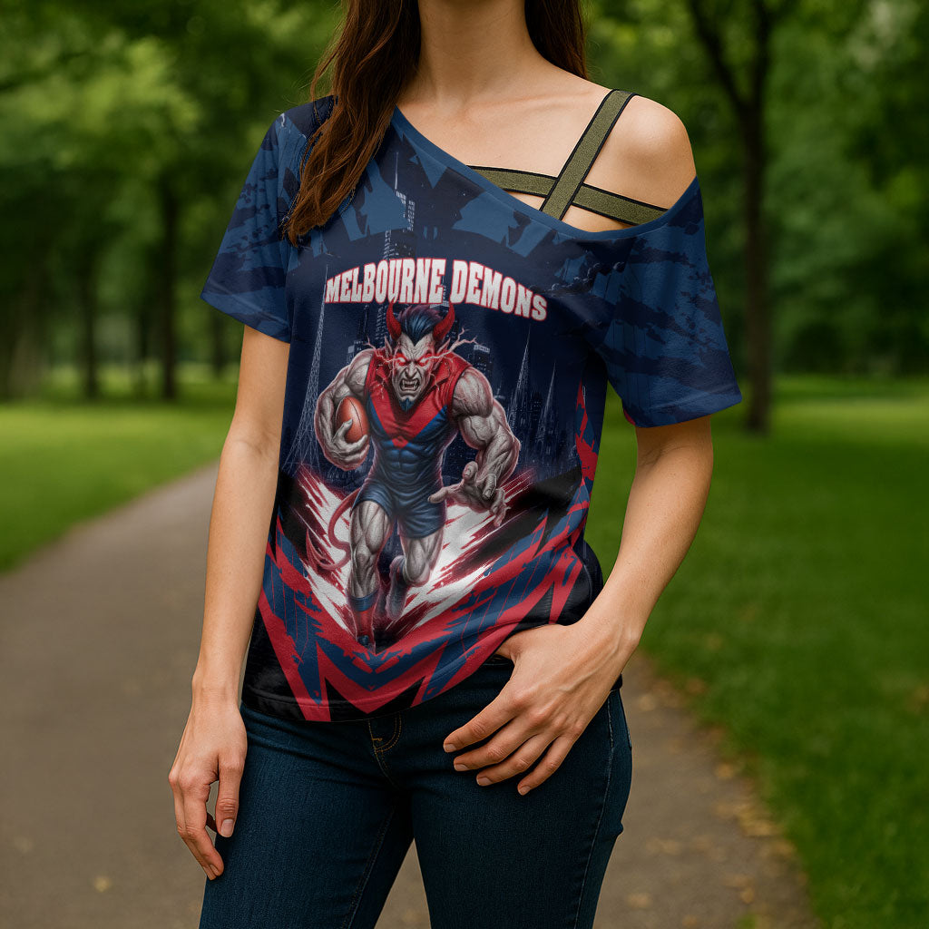 Personalised Melbourne Demons Football Cross Shoulder Shirt Fierce Devil Mascot 3D Grunge City Art
